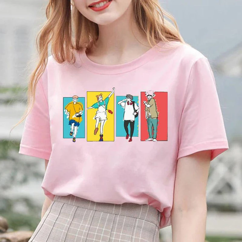 

Jujutsu Kaisen Friends T Shirt Women Cotton Satoru Gojo Ryomen Sukuna Yuji Itadori Megumi Fushiguro Nobara Kugisaki Manga Anime