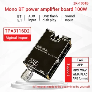 ZK-1001B Mono 100W TPA3116D2 Audio Power Amplifier Bluetooth-compatibl e  5.1 AUX Digital Power Amplifier Board Home Theater
