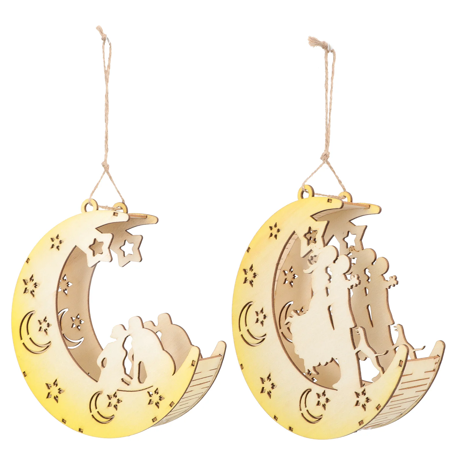 

2Pcs Valentine's Day Wooden Crafts Wooden Moon Lovers Lighting for Party Decor
