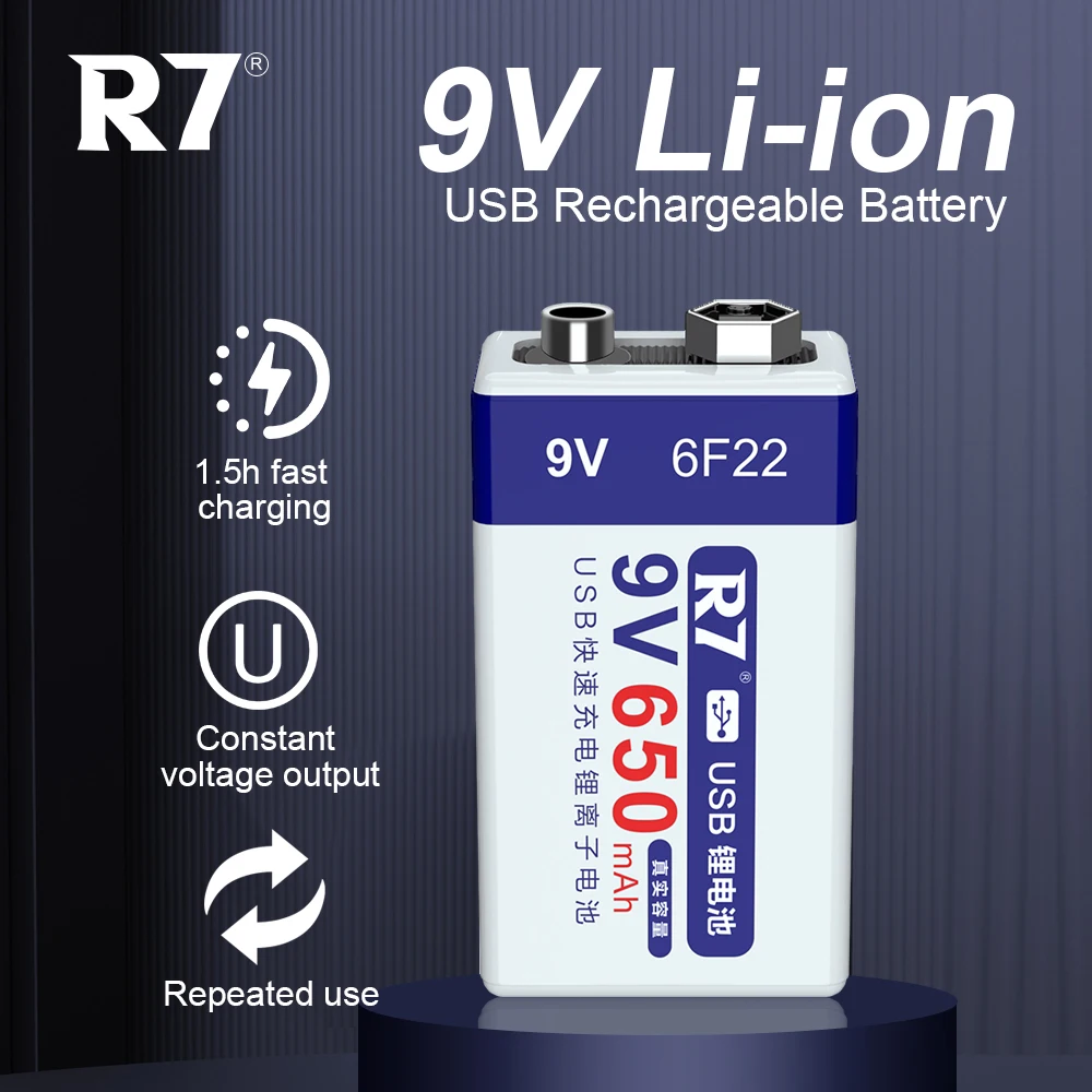 9V 650mAh battery micro USB 9 Volt li-ion Rechargeable Batte