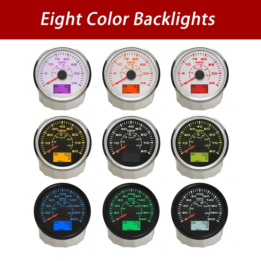 85 мм GPS-спидометр 0-35MPH 0-80MPH 0-160MP 0-200MPH Одометр Пробег с 8 цветами подсветки для