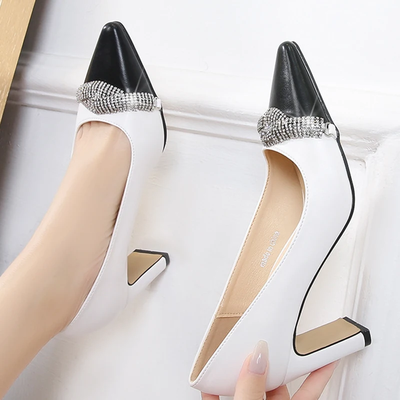 

Pointed Toe Rhinestone French Large Size High Heels Pumps Women's Fresh Fairy Fashion Design Party Sexy
