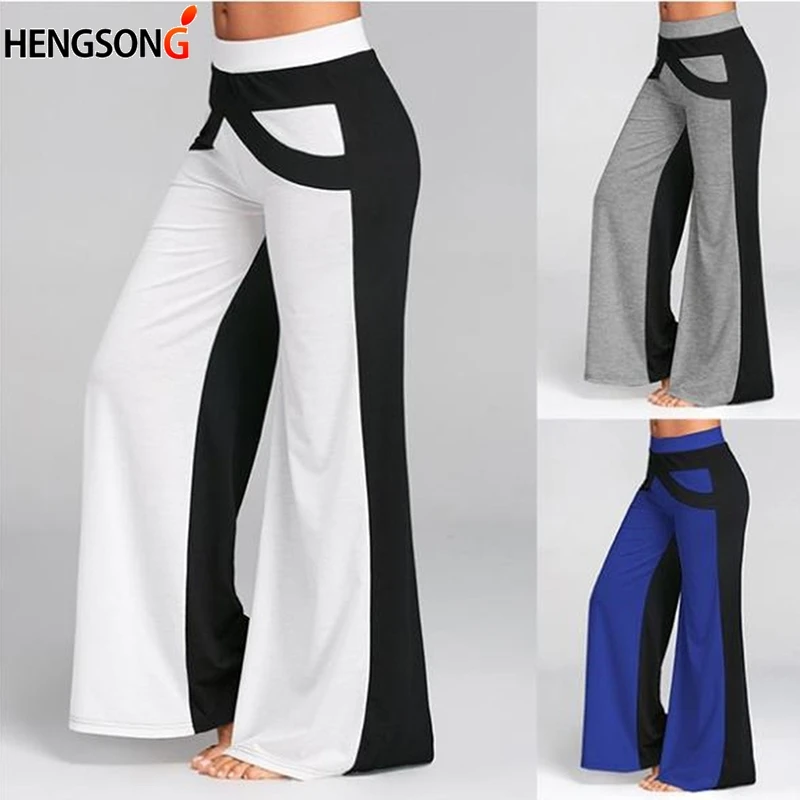 

Summer Loose Pants Women's Office Suits Ladies Colorblock Fashion Wide Leg Pants Stitching Long Trousers For Women Clothing