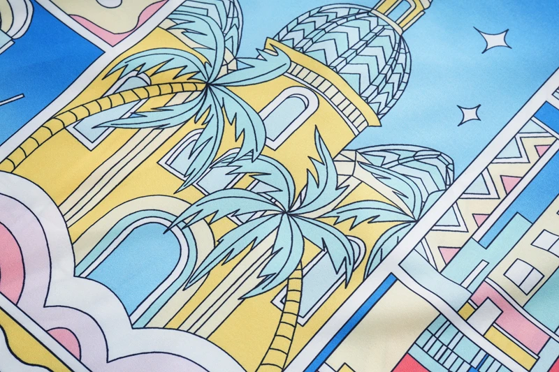 Seaside Castle Night Print Thin Silk Casablanca Short Set Men Women Hawaiian Beach Mesh Shortpant Shirts Suit