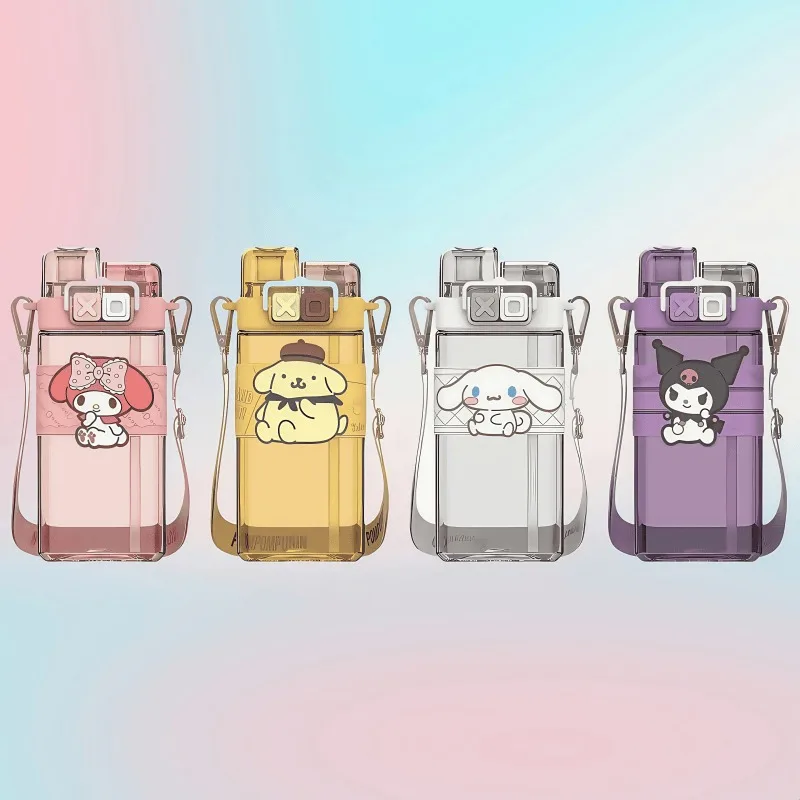 Фото Детская бутылка для воды Sanrio Kuromi, 520 мл, пластиковая, с двойным отсеком для питья, мультяшная, милая, большой емкости, для школьников, подарок №5