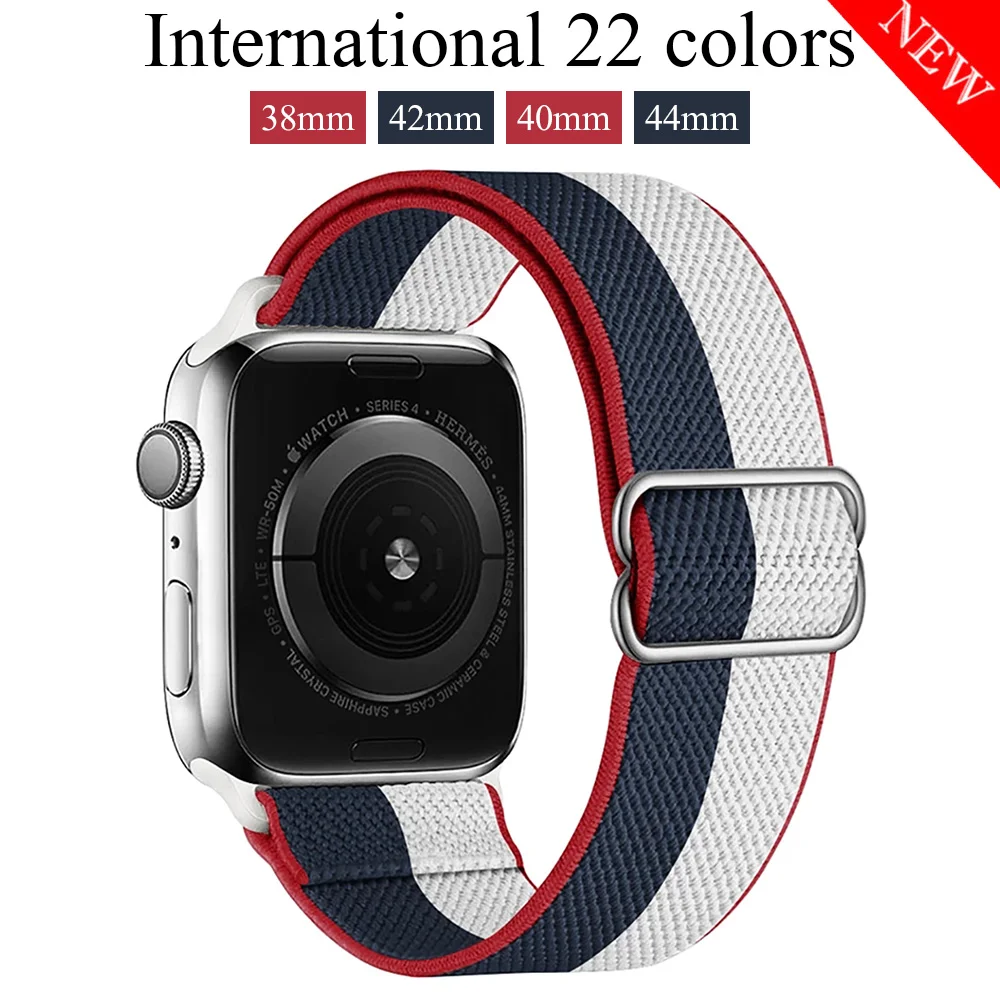 

Strap for Apple watch band 44mm 40mm 38mm 42mm Adjustable Elastic International colors Nylon solo Loop iWatch series 3 4 5 6SE