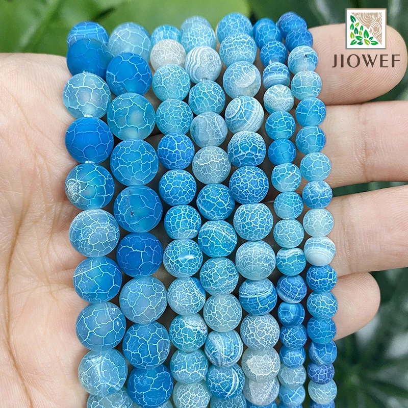 

Frost Crab Cracked Lake Blue Agates Beads For Jewelry Making Round Loose Beads Diy Charms Bracelet Earrings 15" Strand 6/8/10mm