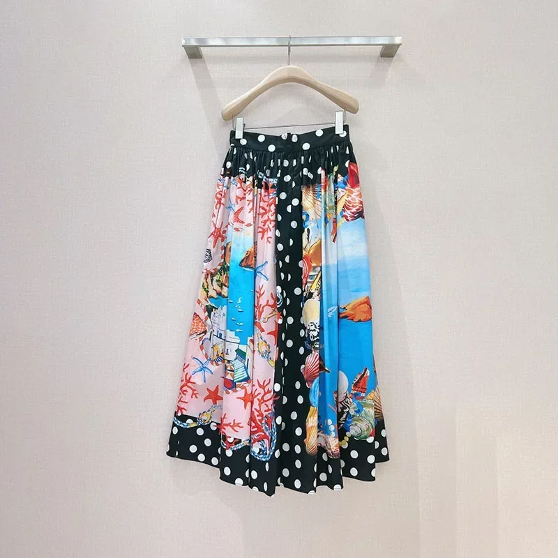 Женская плиссированная юбка Повседневная Длинная с принтом кораллов и ракушек