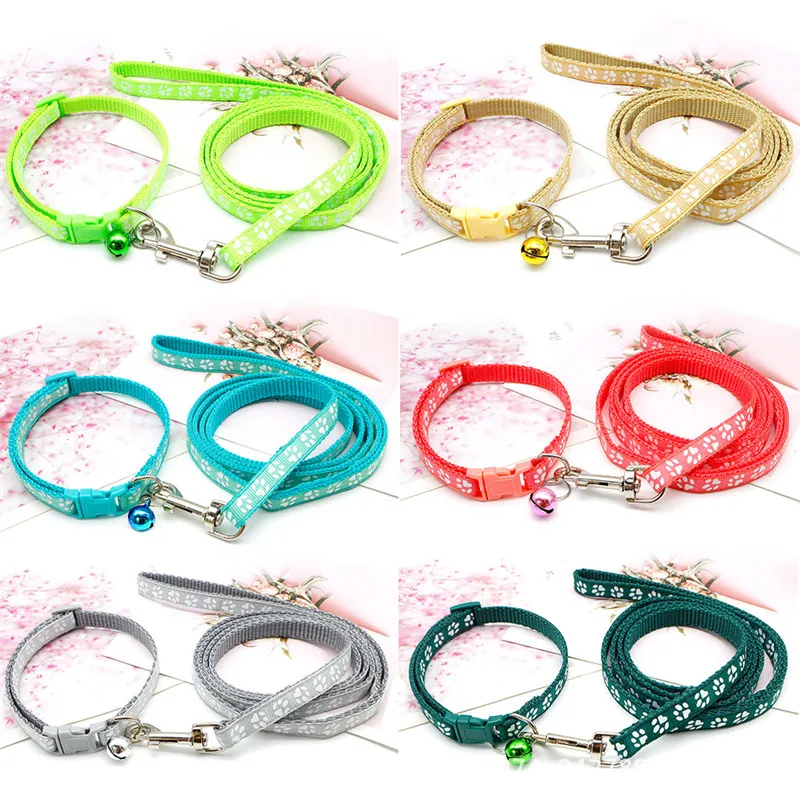 

Милый трос с принтом лапы собаки, Набор ошейников для щенков, разные цвета, регулируемый, для щенков и кошек, 1,2 м