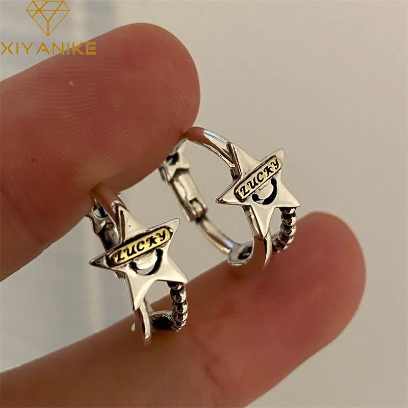 

DAYIN Unique Lucky Star Ear Clasp Hoop Earrings For Women Girl Luxury Fashion New Jewelry Ladies Gift Party серьги женские