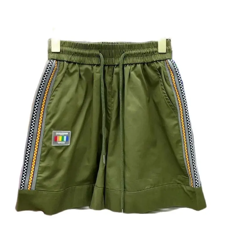 Female Loose Solid Color Casual Sporty Shorts Summer New Fashion Drawstring Elastic High Waist Spliced Pants Women's Clothing