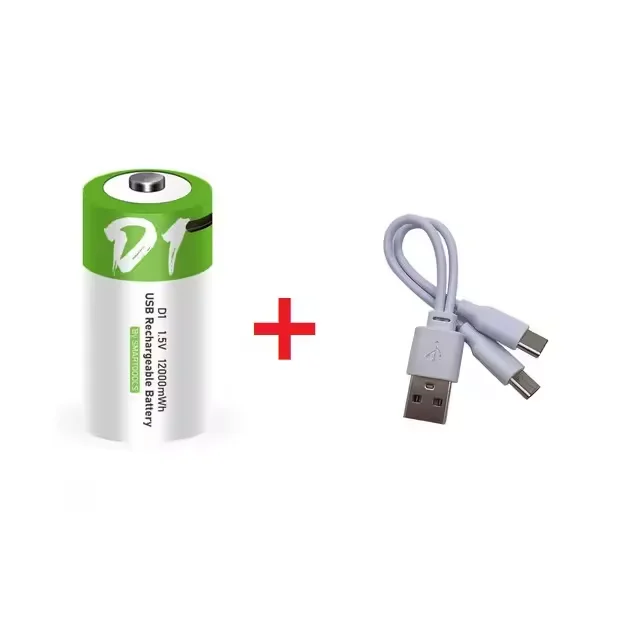 1-10 шт. USB-перезаряжаемые литий-ионные батарейки D-типа LR20 1.5В 12000мВтч с кабелем Type-C для газовых приборов (art.: 3920d92e82eee) - 3920d92e82eee
