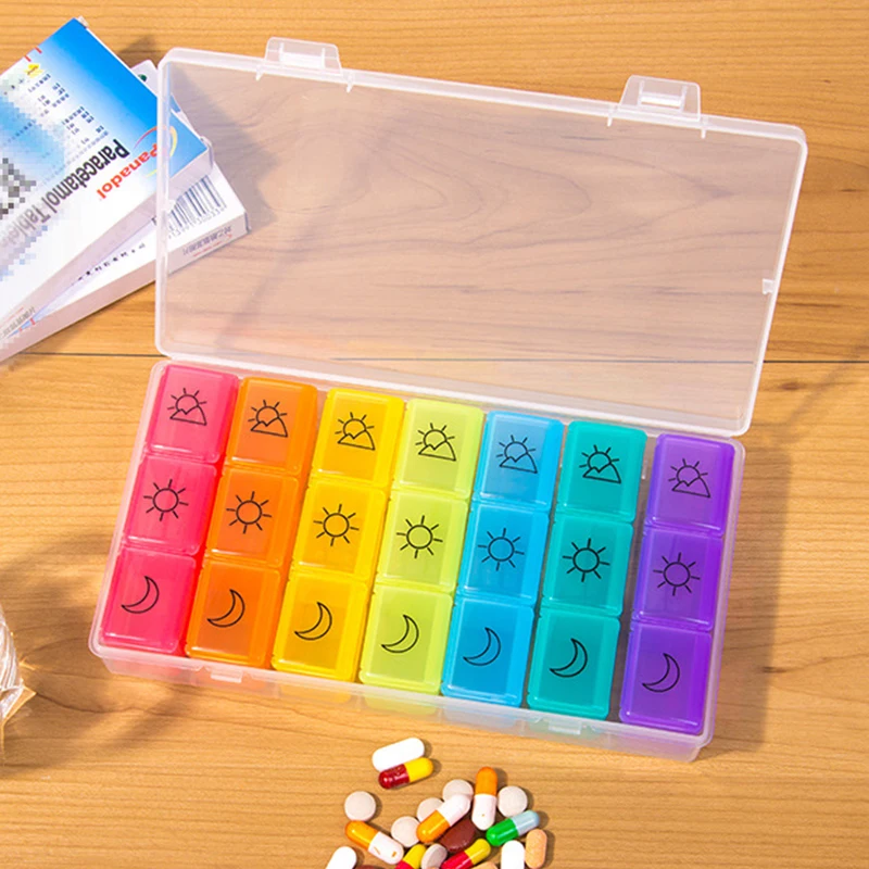 

Weekly 7 Days Pill Medicine Box Holder Organizer Weekly 7 Day 21 Slots Pill Storage Box for Medications Supplements Vitamins