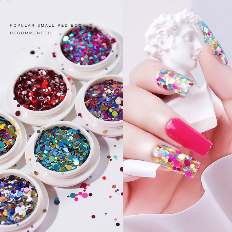 

6 Grid/bag Glitter Powder Nail Sticker Mixed Colorful Nail Sequins Nail Flakes 3D DIY Nail Sliders Dust For Nail Art Decorations