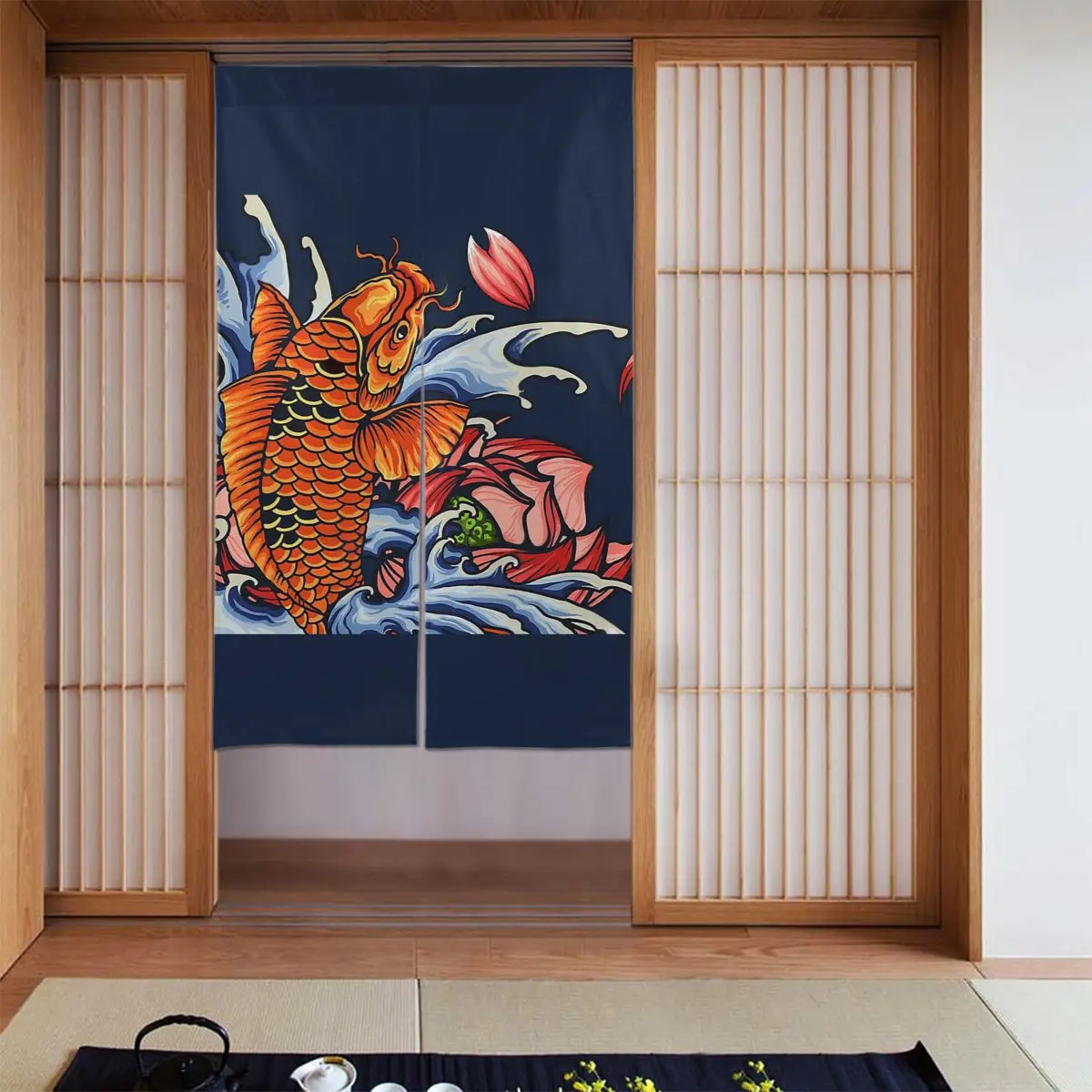 

Japanese Koi Fish Door Curtains Goth Lucky Sakura Partition Curtain Cotton Linen Printed Noren for Kitchen Toilet Decorations