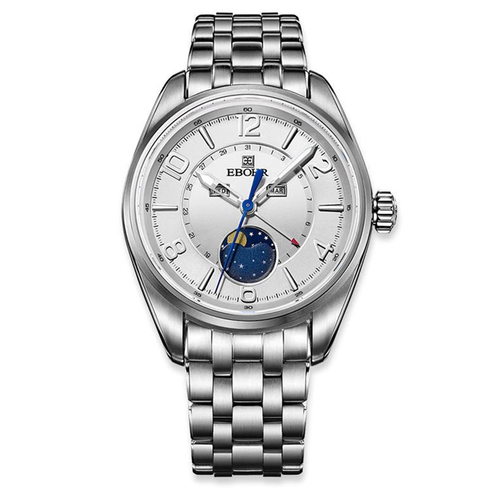 

EBOHR Watches Men Business Quartz Wristwatches 40mm Luxury Multifunctional Moon Phase Watch Classic 50M Waterproof Clocks 2023
