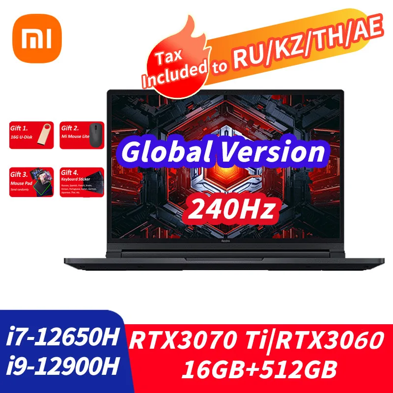 

Xiaomi Redmi G Pro Gaming Book Laptop 2022 Intel Core i9-12900H/i7-12650H 16G DDR5+512G SSD RTX3060/RTX3070Ti GPU 240Hz Notebook