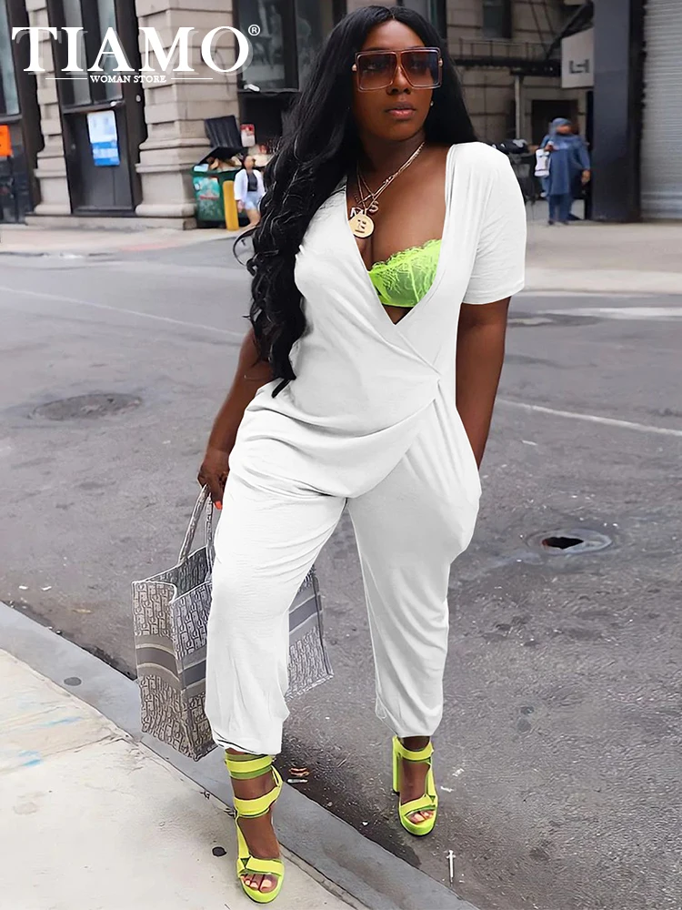 

Женские модные однотонные комбинезоны TIAMO S-XXL, сексуальные Необычные комбинезоны с воротником, Клубные наряды для женщин, оптовая продажа, Прямая поставка