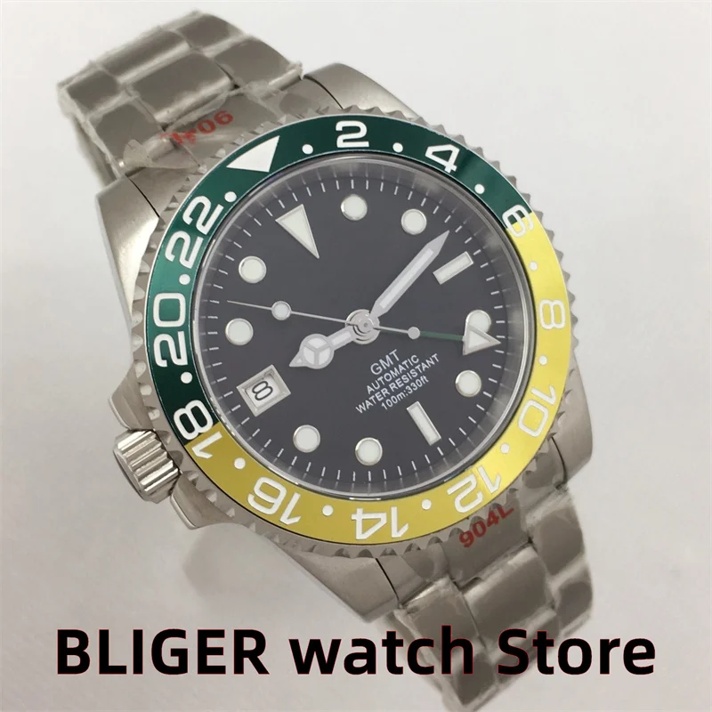 

BLIGER New Left hand 40mm NH34A Men's Automatic Mechanical Watch stainless steel Reloj Hombre 9 o 'clock crown date