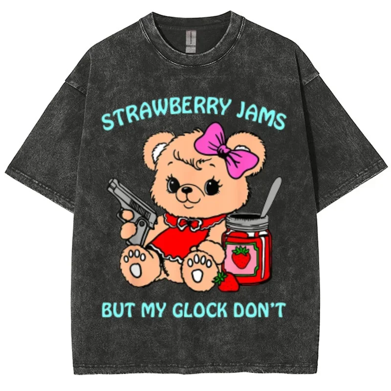 Женская стирка футболки с милым мультяшным принтом медведя для девочек