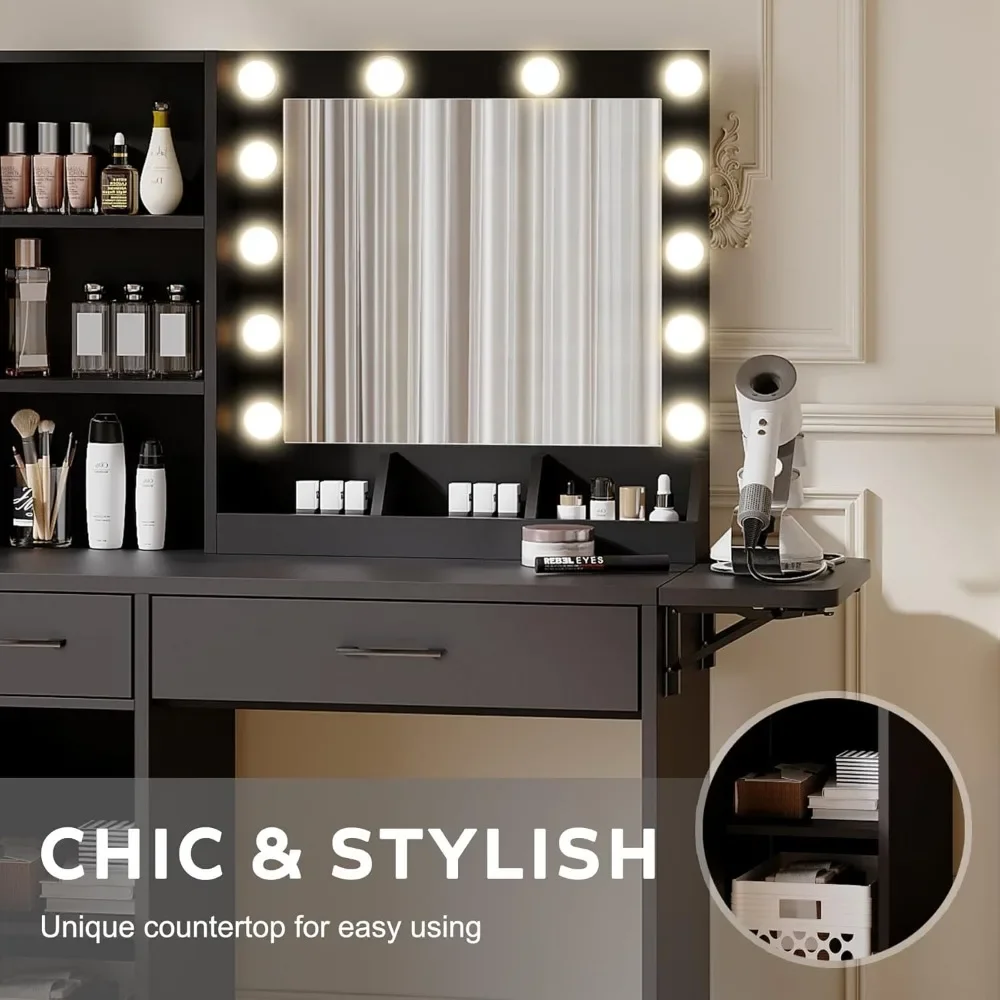 Une coiffeuse avec tiroirs et un espace de rangement solutionségant pour chambreà coucher miroir lumières Германия 3 étagères