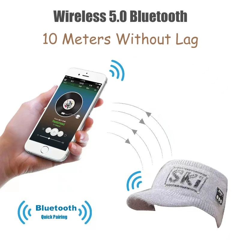 Wireless Headphones Bluetooth Sport Earphone Cap Winter Hands-free Call Music Knitted Baseball Hat Earbuds For All Smart Phones