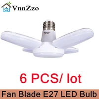 6pcs lot led mini folding led fan light bulb e27 lampada ac85 265v 28w foldable fan blade angle adjustable light bulb