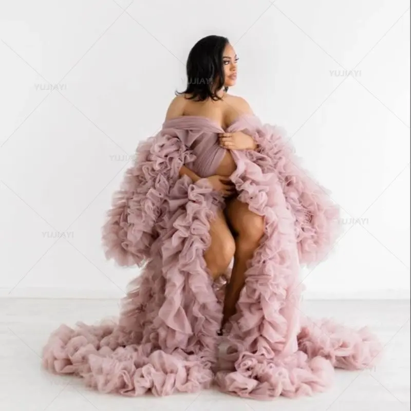 Розовые платья для беременных с длинными пышными рукавами фотосессии разрезом