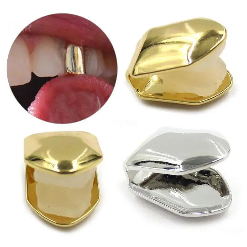

Hot Gold Plated Small Single Tooth Cap Gold Plated Hip Hop Teeth Grillz Caps Top Or Bottom Grill False Teeth Whitening Tooth Cap