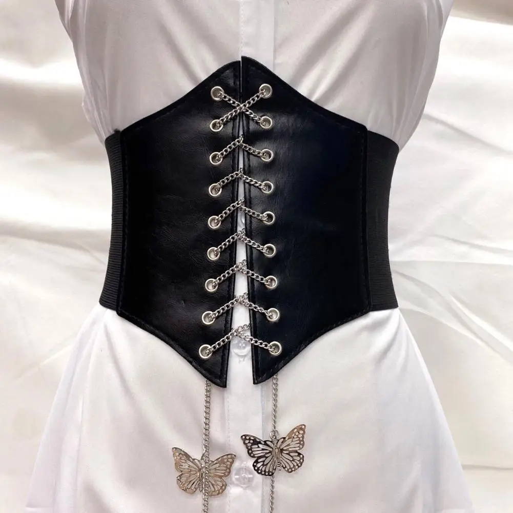 

Women Belt Solid Color Women Waist Cincher Eyelet Good Elasticity Body Shaper Belt