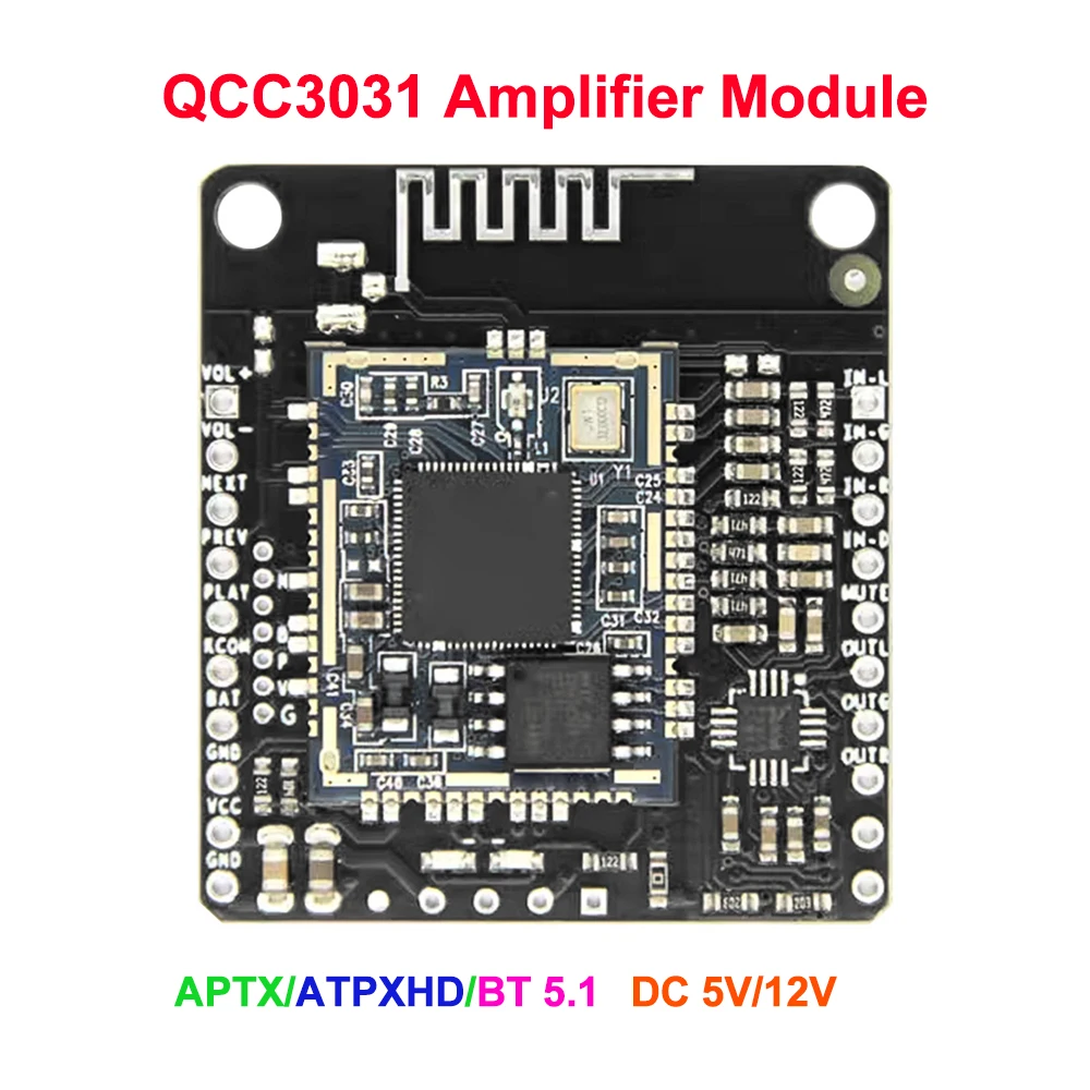 Плата ресивера QCC3031 APTX/ATPXHD, Плата усилителя для аудио, автомобильного усилителя, динамика, 12 В/5 В постоянного тока, 5,1