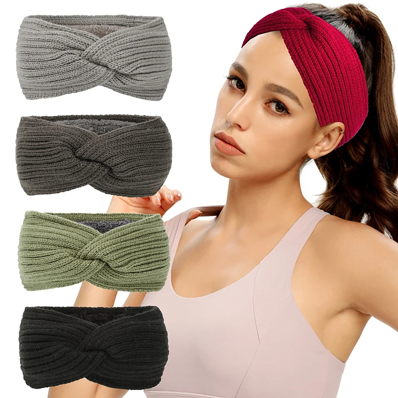 

Soft Warm Girls Headband Thick Wool Yarn Hairband For Women Crochet Knitting Headwrap Fleece Headwear Winter Hair Accessories