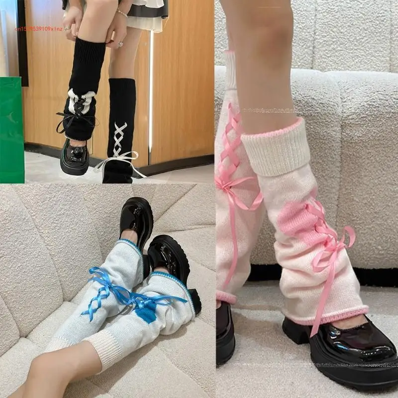 

Womens Lolitas Knitted Long Socks Heart Flared Leg Warmers Y2K Harajuku Booties Socks Winter Warm Ankle Heap Socks