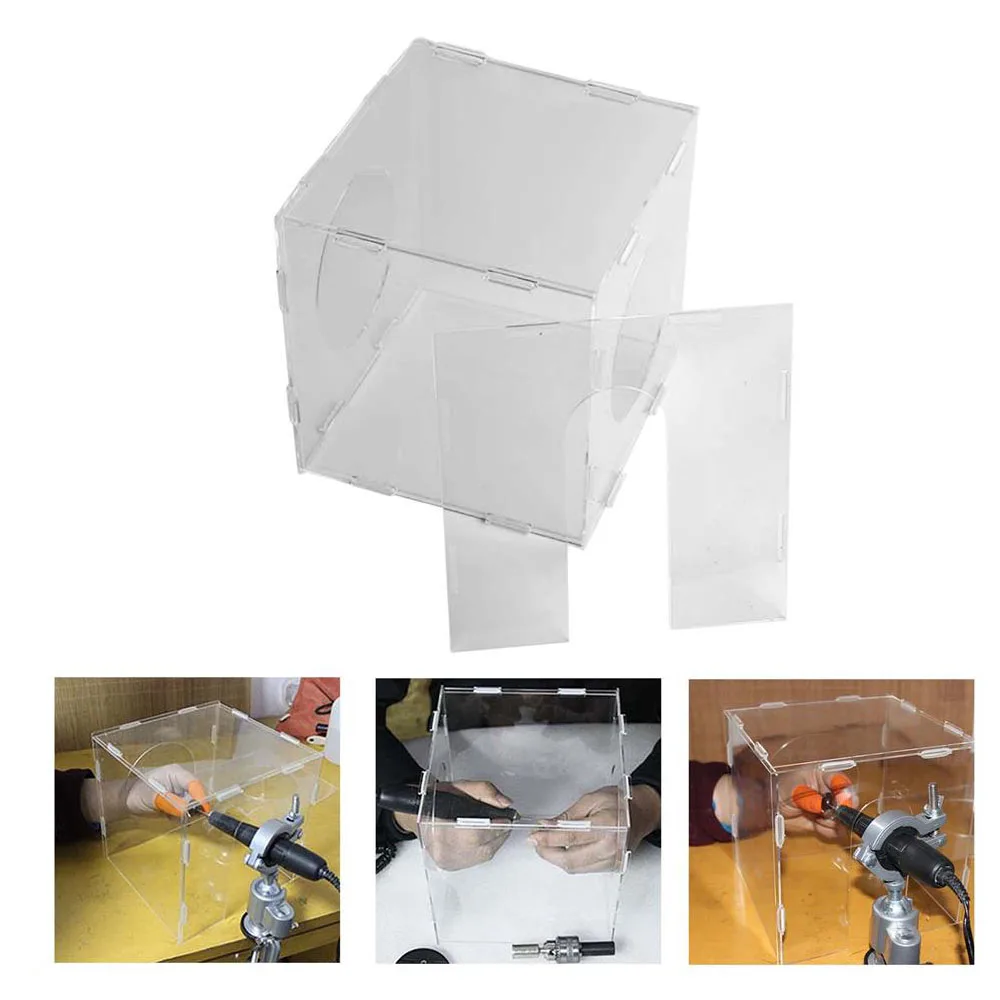 

Grinding Dust Box Cover Acrylic Transparent with 2 Holes Dustproof Portable Dust Cage Dust Hood for Engraving Polishing Buffing