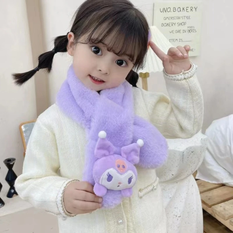

Новый милый плюшевый Детский шарф Kuromi My Melody мягкий плюшевый шарф для девочек с аниме плюшевый утепленный детский шарф Рождественский милый подарок