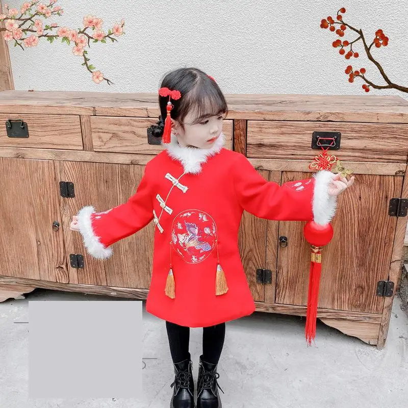 Осенне-зимний детский Китайский милый костюм Ципао Тан детское Новогоднее