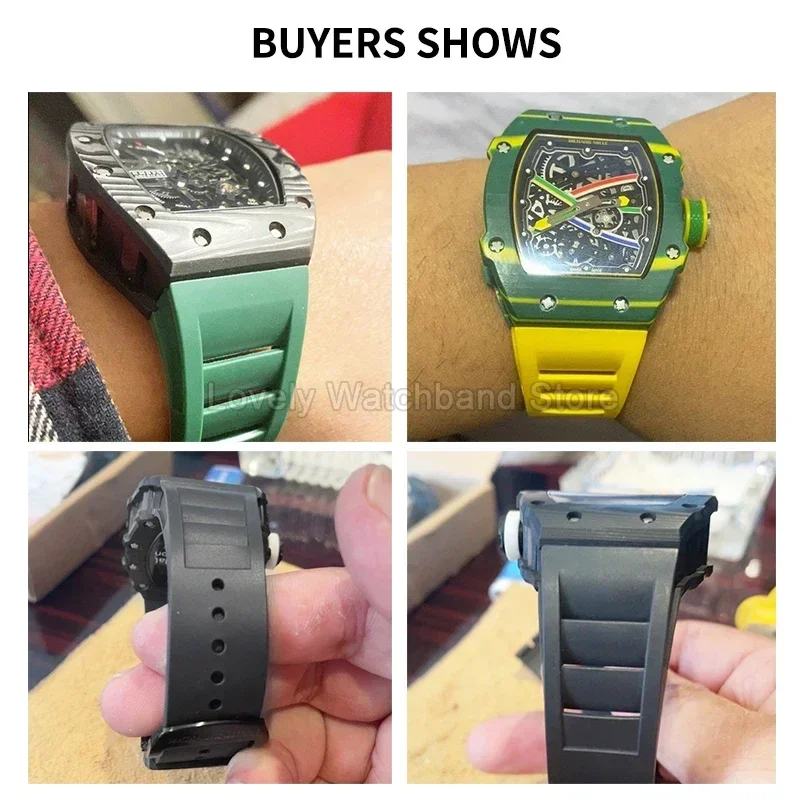 Фото Гибкий невидражающий силиконовый ремешок для часов для Richard Mille RM011 055, зеленый, желтый, красный, белый, специальный интерфейс №3