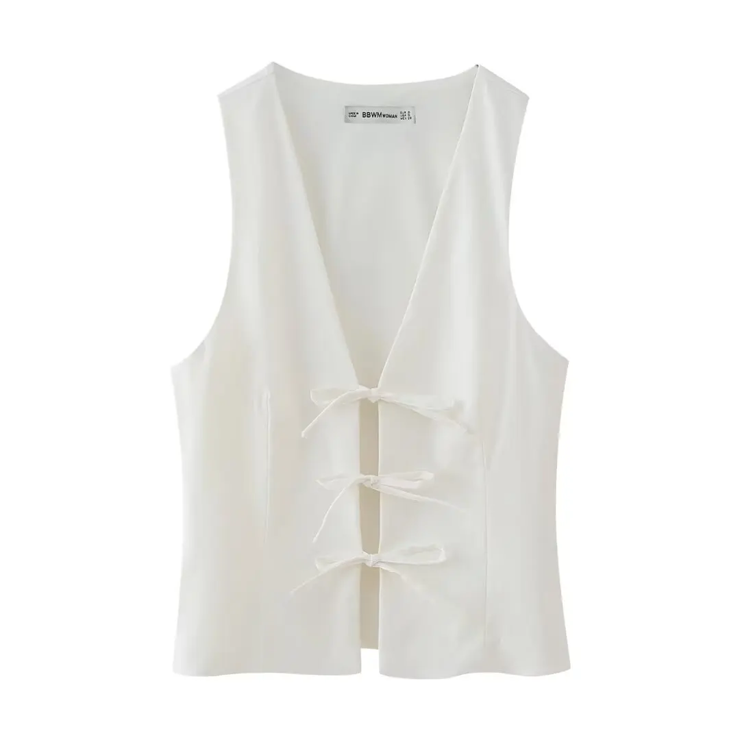 Женская мода DUOPERI 2024 одноцветный жилет с V-образным вырезом и застежкой на