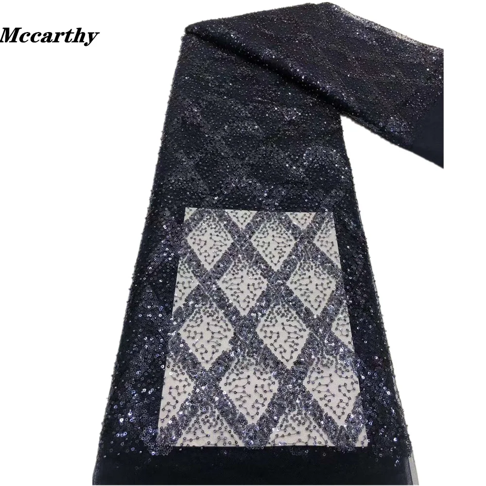 

Mccarthy New Design African Lace Fabric Sequins Beads Tulle Wedding Materials High Quality Nigerian Tulle Lace Fabric Dresses