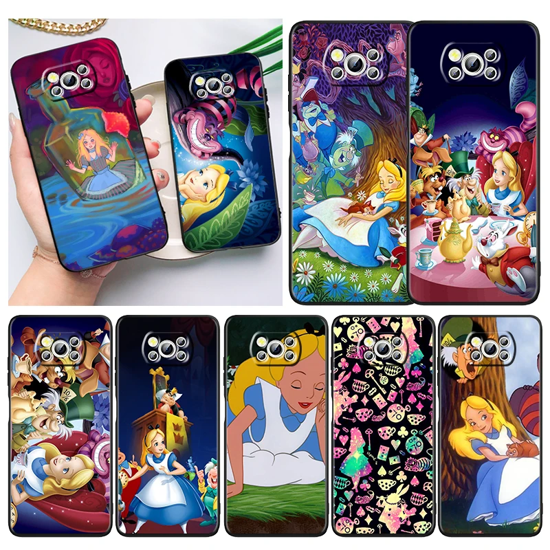 

Cat Alice in Wonderland Phone Case For Xiaomi Mi Poco X5 X4 X3 NFC F4 F3 GT M5 M5s M4 M3 Pro C50 C40 5G Cover Black Funda