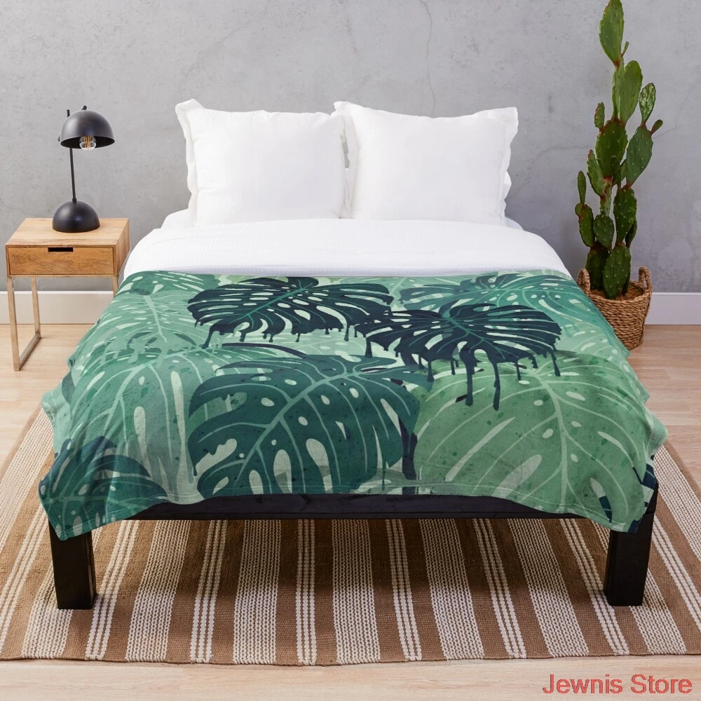 

Monstera Melt in Green Throw Blanket Bedspread Soft Throw Bed Sofa Cover For Kids Child Girls Boys Christmas Xmas Gift