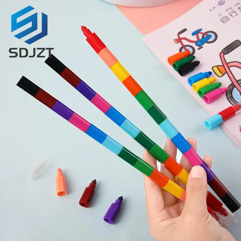 

12 Colors Cute Kawaii Graffiti Pens Crayon Creative Building Blocks Crayon For Painting Kids Stationery Square Crayon Oil Pastel