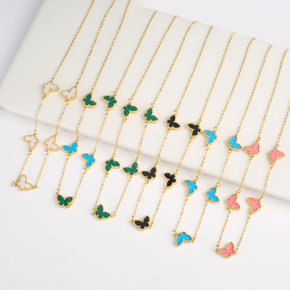 

New Sweet Butterfly Animal Insect Pendant Necklace Earrings Bracelet Jewelry Set Women's Natural White Shell Stone High Quality