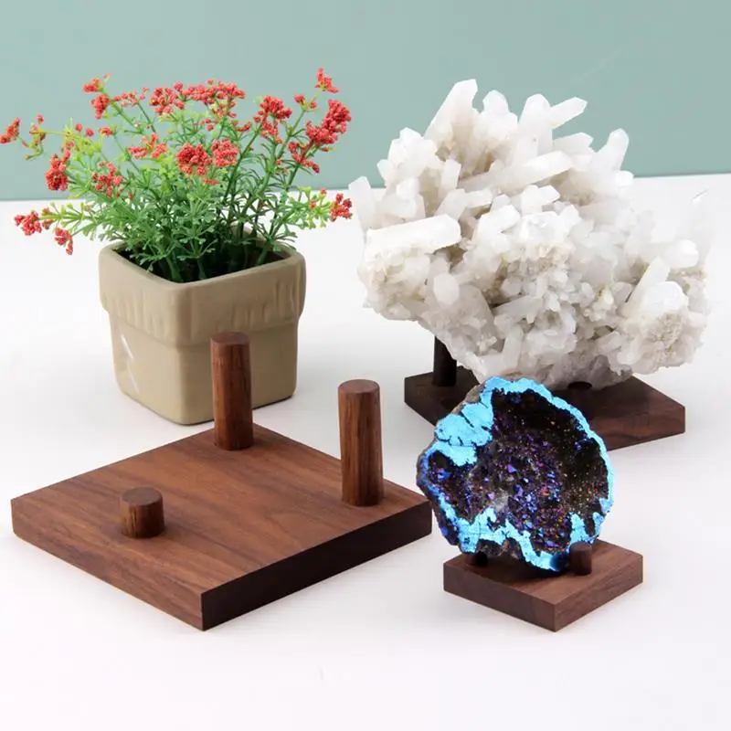 

Three Peg Display Stand | Walnut Rock Stands For Display | Easel Stands For Fossil Coral Geodes Rock Mineral Agate Small Collect