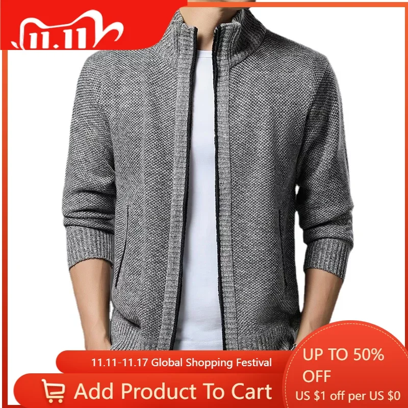 

Мужской зимний Кардиган с воротником-стойкой, размеры до 4XL