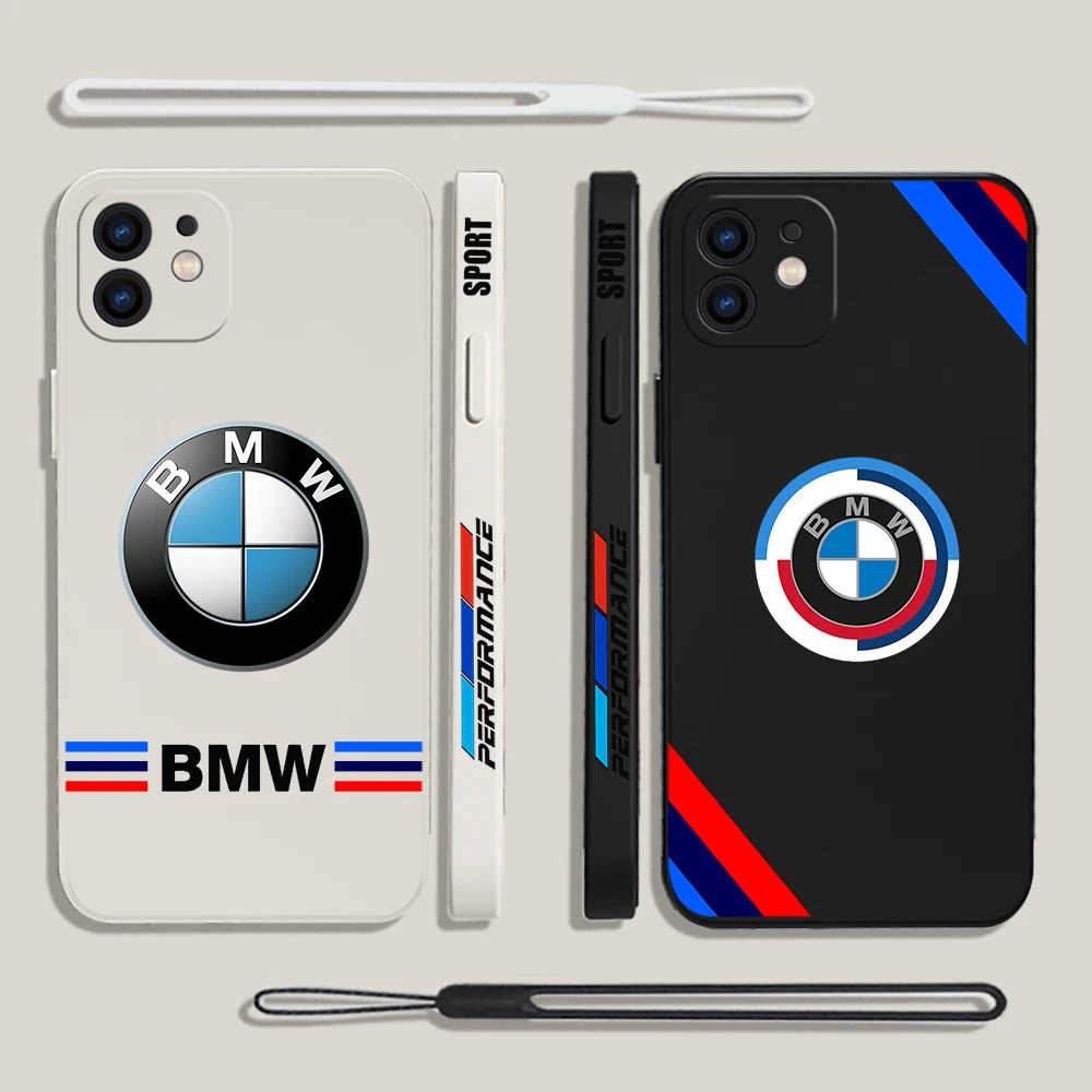

Luxury Brand Fashion Sports Car M-BMW Phone Case For iPhone 14 13 12 11 Pro Mini X XR XS MAX Plus Silicone Cases with Hand Strap