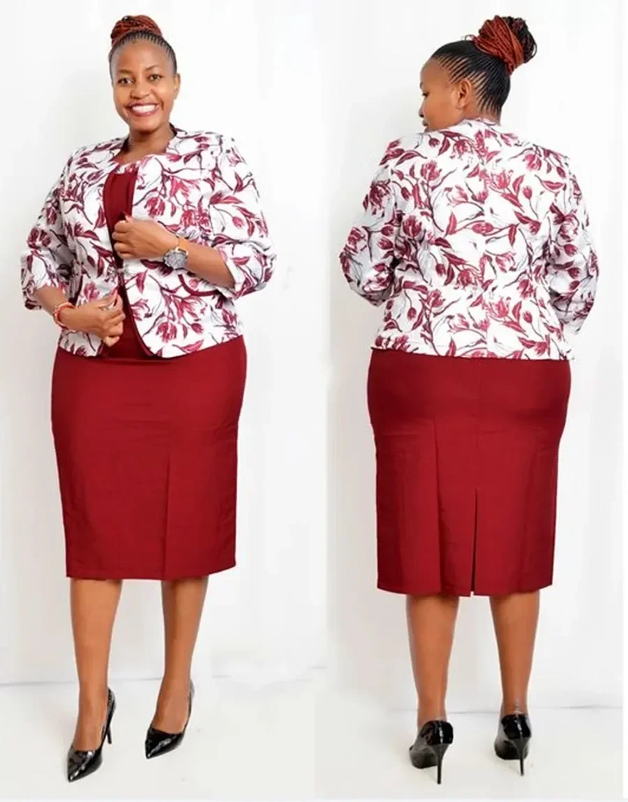 Plus Size African Style Floral Print Office Ladies Coat and Dress Suit For Women