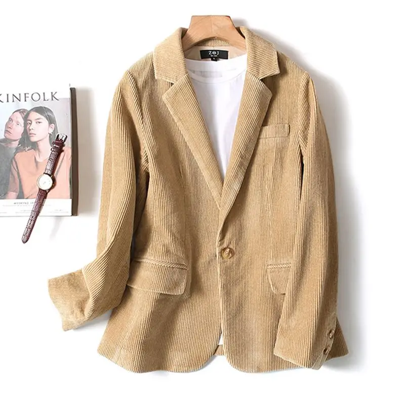 Retro Corduroy Long Sleeve Women Blazer Korean Fashion Office Ladies Business Spring and Autumn Jacket Slim Fit New Hot Sale