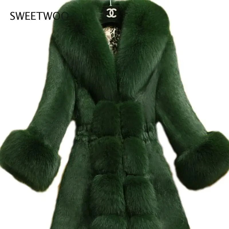 2022 New  Autumn Winter Female Mid-Long Plus Fleece Overcoat Faux Fur Fox Fur Collar Mink Fur Coat Thicken Elegant Tide