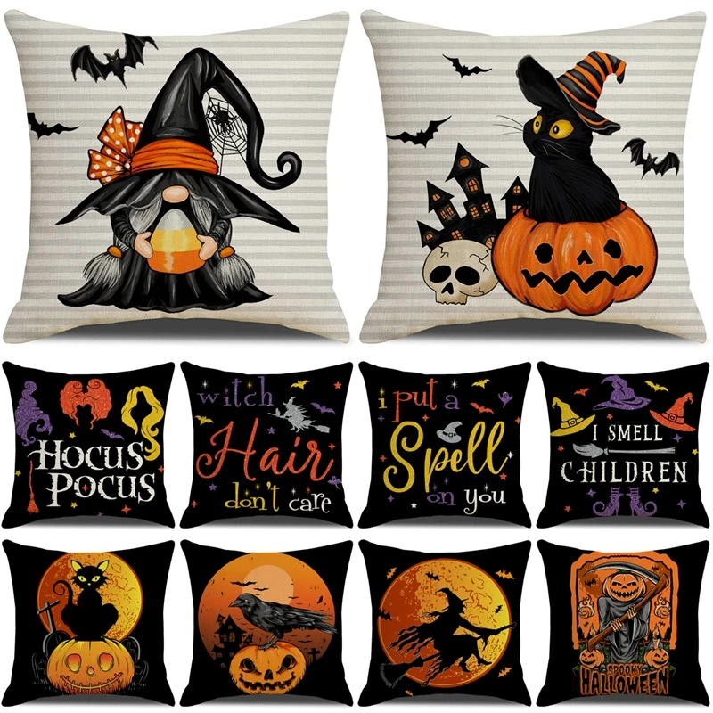 

45x45cm Halloween Cushion Cover Pumpkin Ghost Bat Wizard Halloween Decor for Home Pillowcase Scary Halloween Party Supplies Gift
